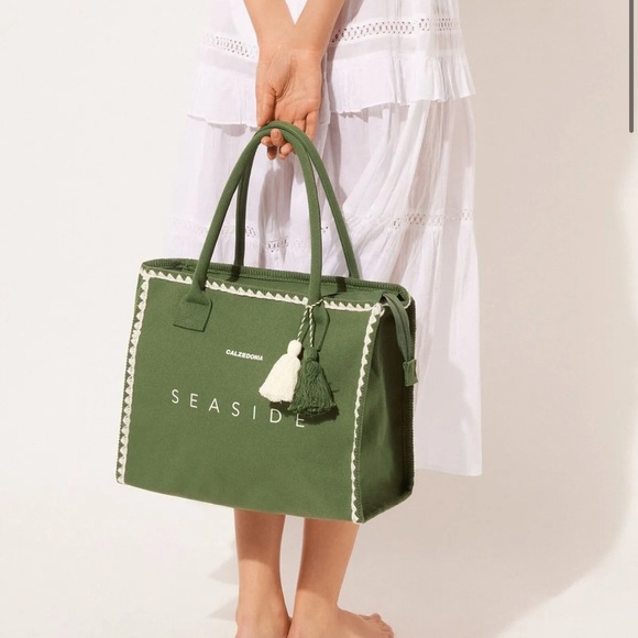 Calzedonia Handbags - Seaside Olive Green Tote Bag with Tassel Accent